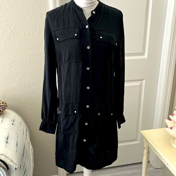Micheal Kors Black Silk Button Down Shirt Dress 4 Snap PocketsFINAL CLEARANCE - Picture 3 of 8